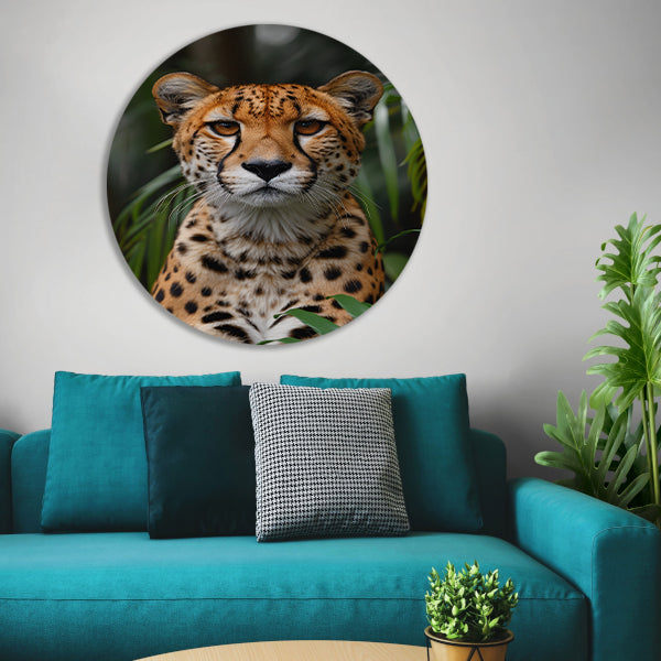 Portret van een Cheeta aluminium muurcirkel
