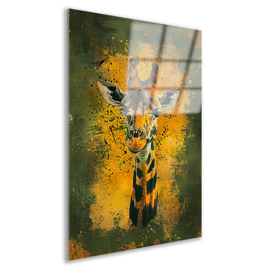 Kleurrijk giraffeportret met dynamische achtergrond acrylglas