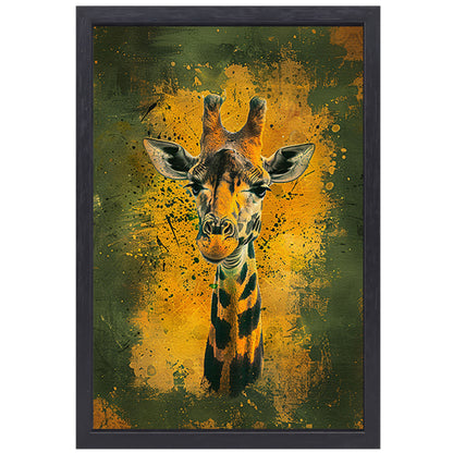 Kleurrijk giraffeportret met dynamische achtergrond canvas met baklijst