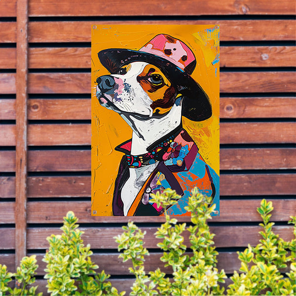 Kleurrijk Pop Art Hond in Hoed tuinposter