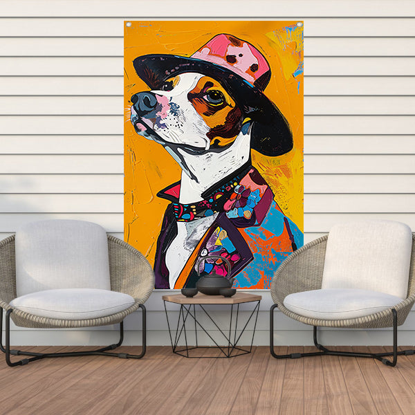 Kleurrijk Pop Art Hond in Hoed tuinposter