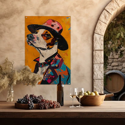 Kleurrijk Pop Art Hond in Hoed tuinposter