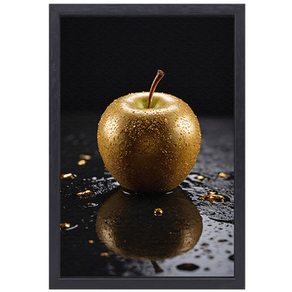 Gouden Appel met Dauwdruppels Reflectie canvas met baklijst