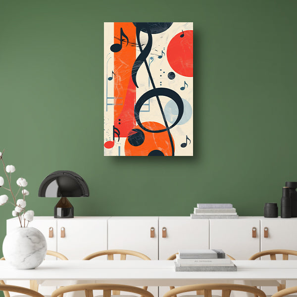 Abstract Muziekcompositie met G-sleutel canvas met baklijst