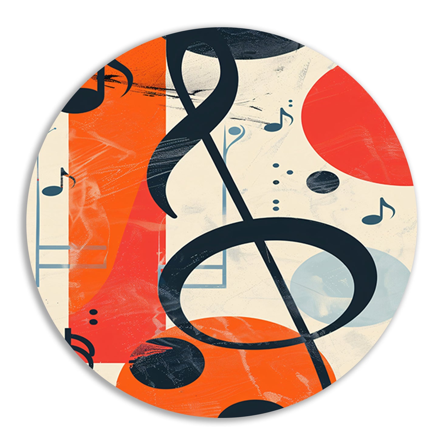 Abstract Muziekcompositie met G-sleutel aluminium muurcirkel