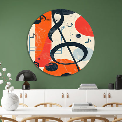 Abstract Muziekcompositie met G-sleutel aluminium muurcirkel