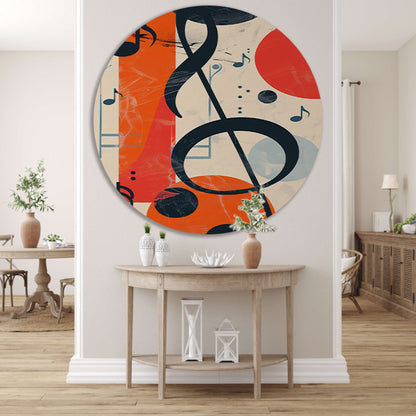 Abstract Muziekcompositie met G-sleutel aluminium muurcirkel