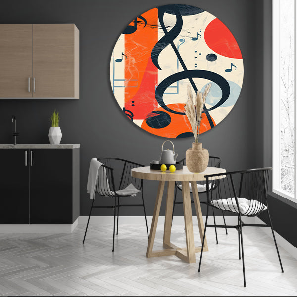 Abstract Muziekcompositie met G-sleutel aluminium muurcirkel