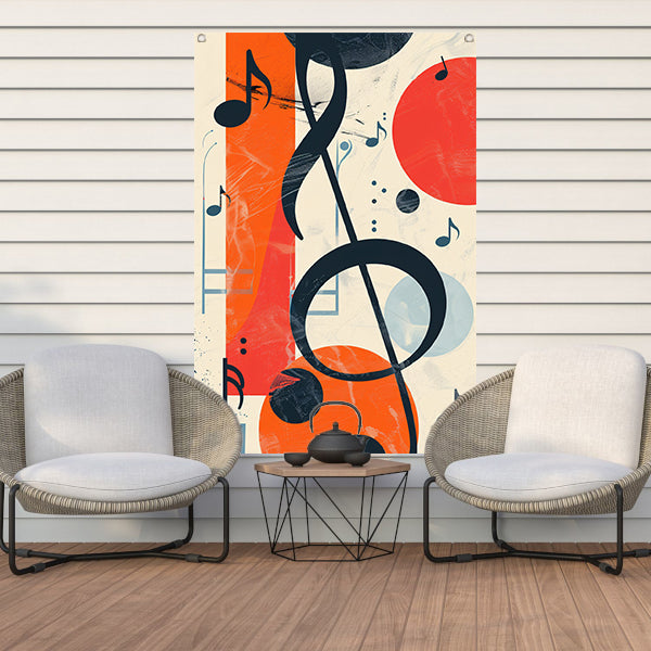 Abstract Muziekcompositie met G-sleutel tuinposter