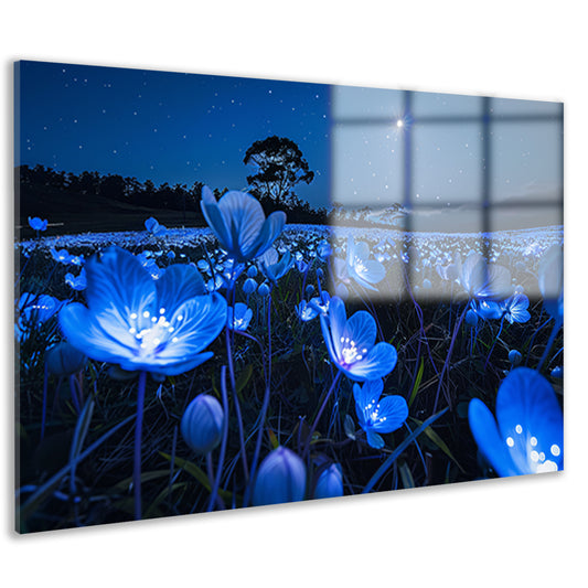 Bioluminescente bloemen in een sterrenhemel acrylglas