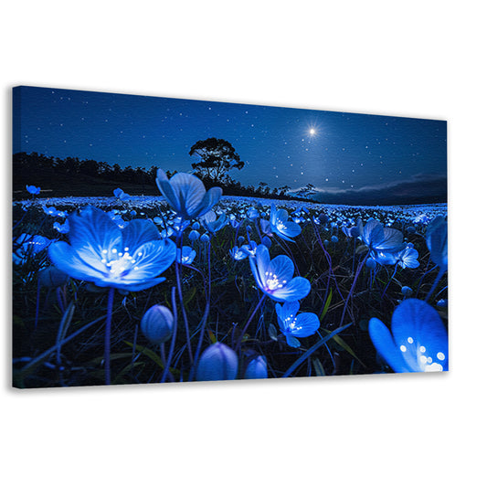 Bioluminescente bloemen in een sterrenhemel canvas