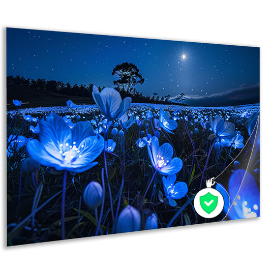 Bioluminescente bloemen in een sterrenhemel poster