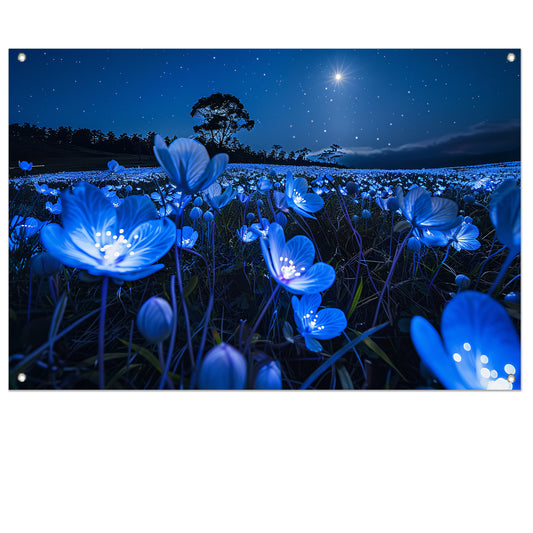 Bioluminescente bloemen in een sterrenhemel tuinposter