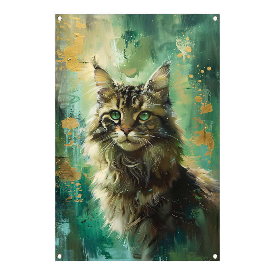 Elegante kat met kleurrijke achtergrond tuinposter