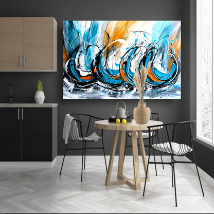 Dynamisch abstract schilderij met kleurcontrast canvas met baklijst