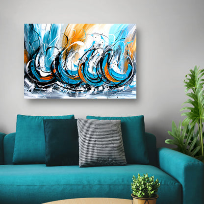Dynamisch abstract schilderij met kleurcontrast canvas met baklijst
