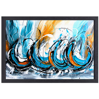 Dynamisch abstract schilderij met kleurcontrast canvas met baklijst