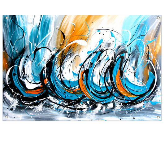 Dynamisch abstract schilderij met kleurcontrast tuinposter