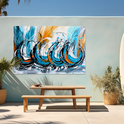 Dynamisch abstract schilderij met kleurcontrast tuinposter