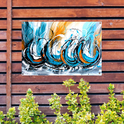 Dynamisch abstract schilderij met kleurcontrast tuinposter