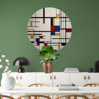 Geometrische Harmonie in Primaire Kleuren aluminium muurcirkel