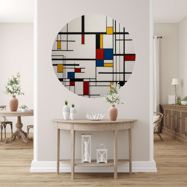 Geometrische Harmonie in Primaire Kleuren aluminium muurcirkel
