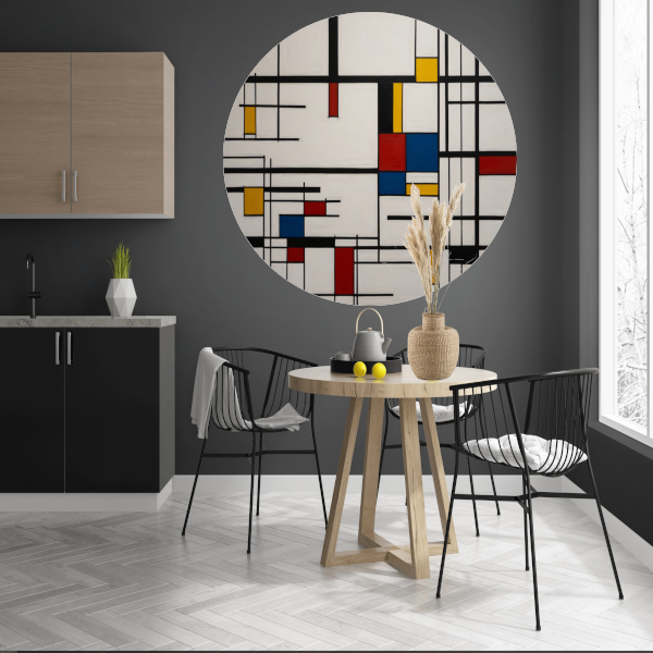 Geometrische Harmonie in Primaire Kleuren aluminium muurcirkel