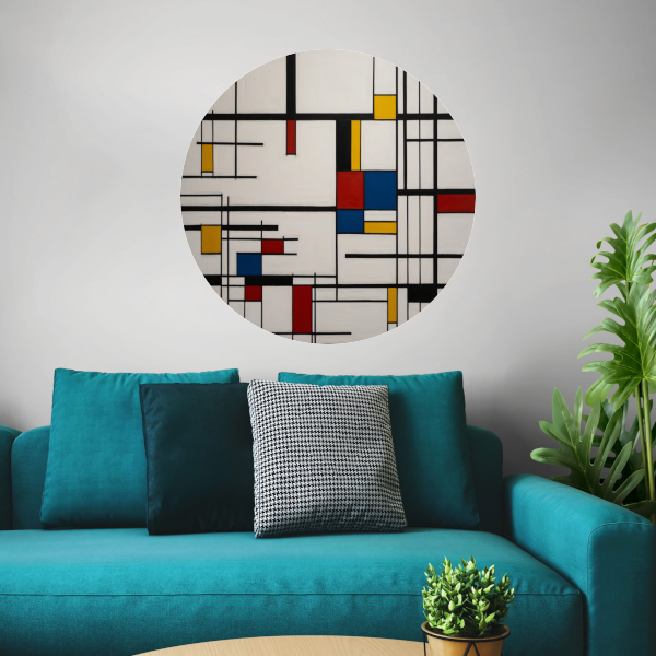 Geometrische Harmonie in Primaire Kleuren aluminium muurcirkel