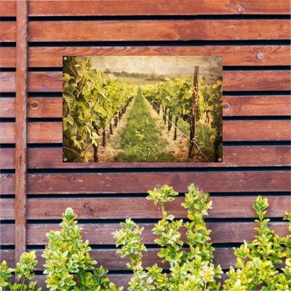 Wijngaard in sepia - Stille getuige van tijd tuinposter
