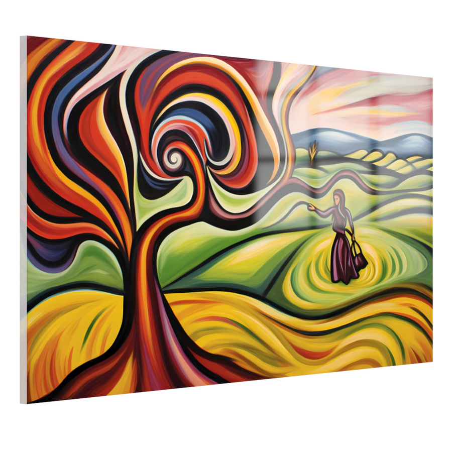Elegante vrouw en kleurrijke natuur acrylglas
