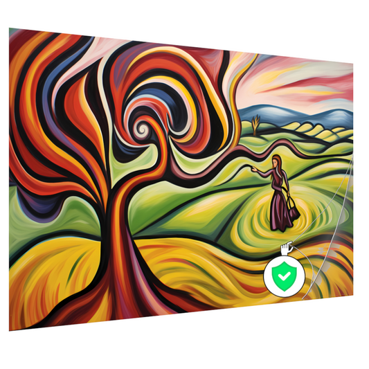 Elegante vrouw en kleurrijke natuur poster