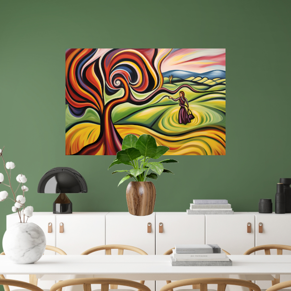 Elegante vrouw en kleurrijke natuur acrylglas