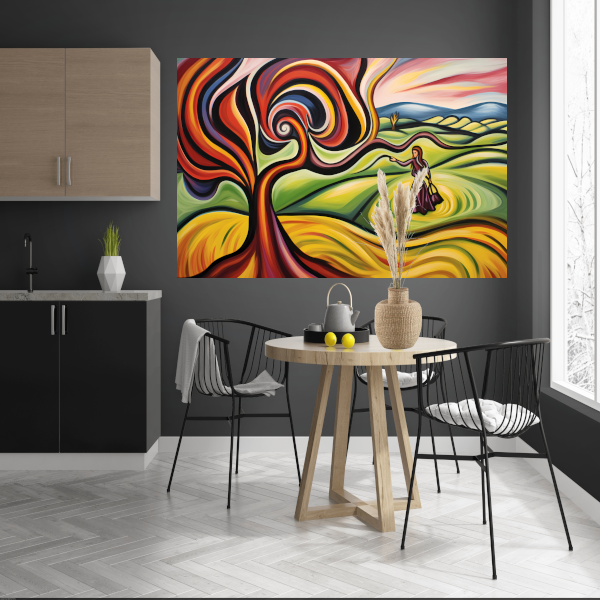 Elegante vrouw en kleurrijke natuur acrylglas