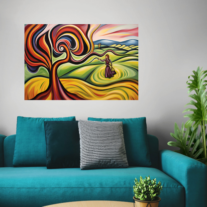 Elegante vrouw en kleurrijke natuur canvas met baklijst