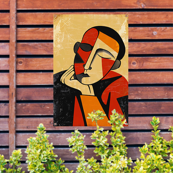 Abstract Geometrisch Portret in Kleur tuinposter