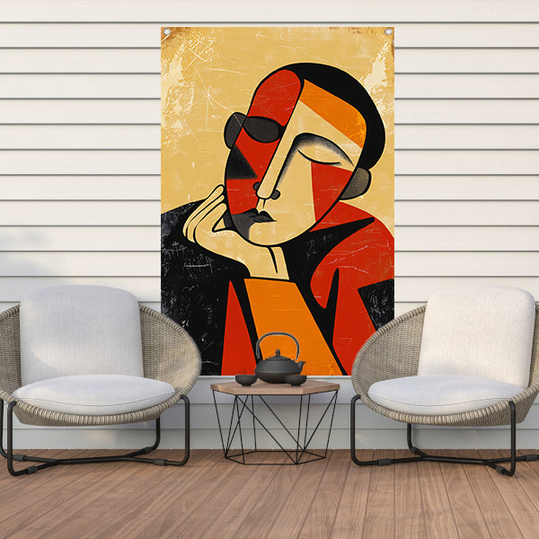 Abstract Geometrisch Portret in Kleur tuinposter