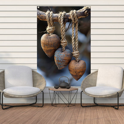 Houten Harten Aan Rustiek Touw Gehangen tuinposter