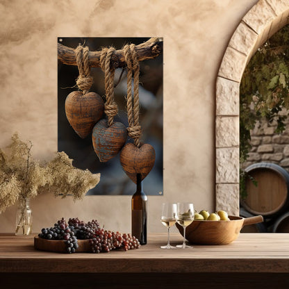 Houten Harten Aan Rustiek Touw Gehangen tuinposter