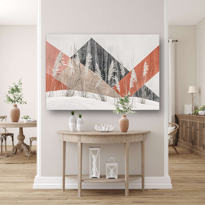 Abstracte minimalistische kunst met planten en bergen canvas met baklijst