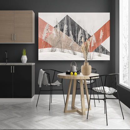 Abstracte minimalistische kunst met planten en bergen canvas met baklijst