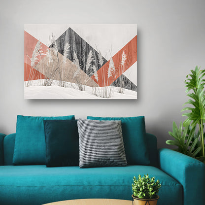 Abstracte minimalistische kunst met planten en bergen canvas met baklijst