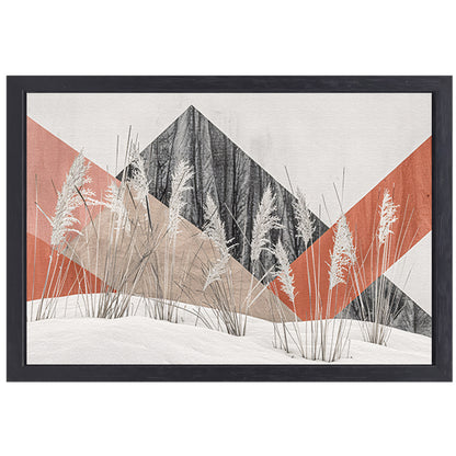 Abstracte minimalistische kunst met planten en bergen canvas met baklijst