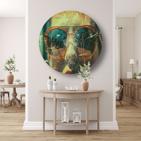 Abstracte compositie met dynamische kleuren aluminium muurcirkel