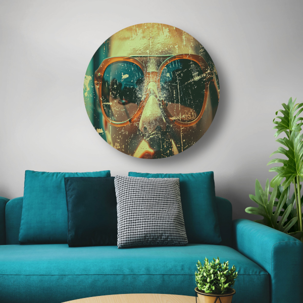 Abstracte compositie met dynamische kleuren aluminium muurcirkel