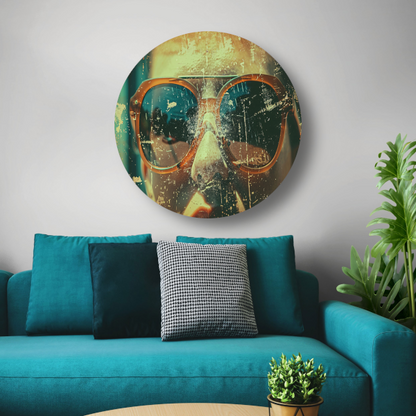 Abstracte compositie met dynamische kleuren aluminium muurcirkel