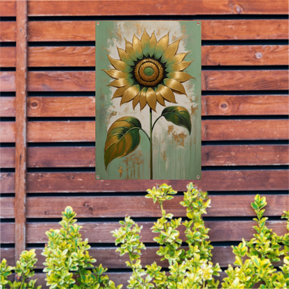 Elegante Gouden Zonnebloem op Groen tuinposter