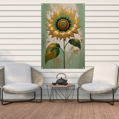 Elegante Gouden Zonnebloem op Groen tuinposter