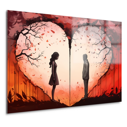 Scheiding door liefde, hartvormige zonsondergang acrylglas