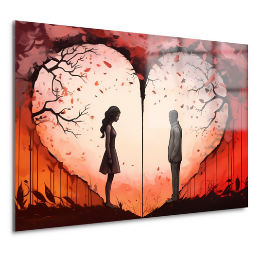 Scheiding door liefde, hartvormige zonsondergang acrylglas