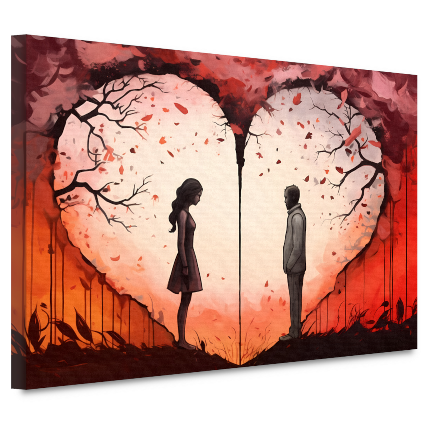 Scheiding door liefde, hartvormige zonsondergang canvas